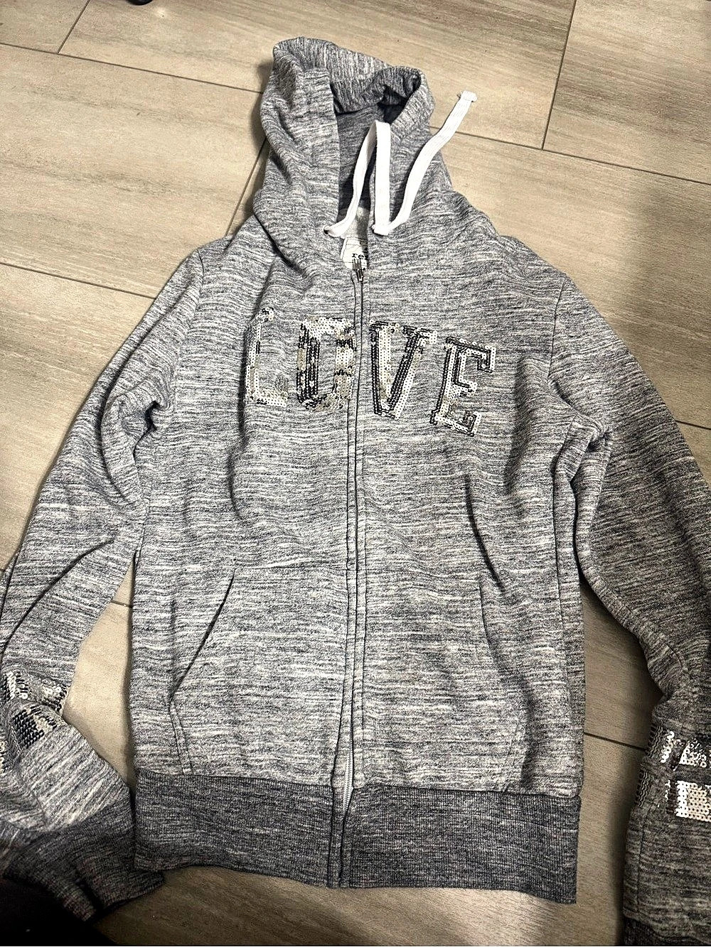 reflex womens Gray Sequin Zip Hoodie Size xl
